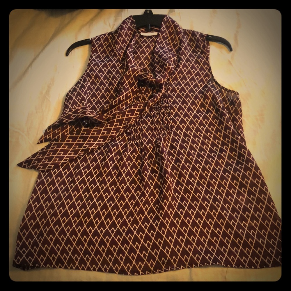 New York & Co Maroon Print Blouse